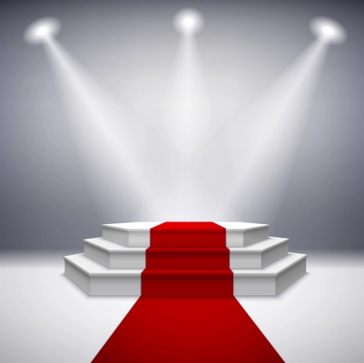 Illuminated stage podium with red carpet for award ceremony vector illustration