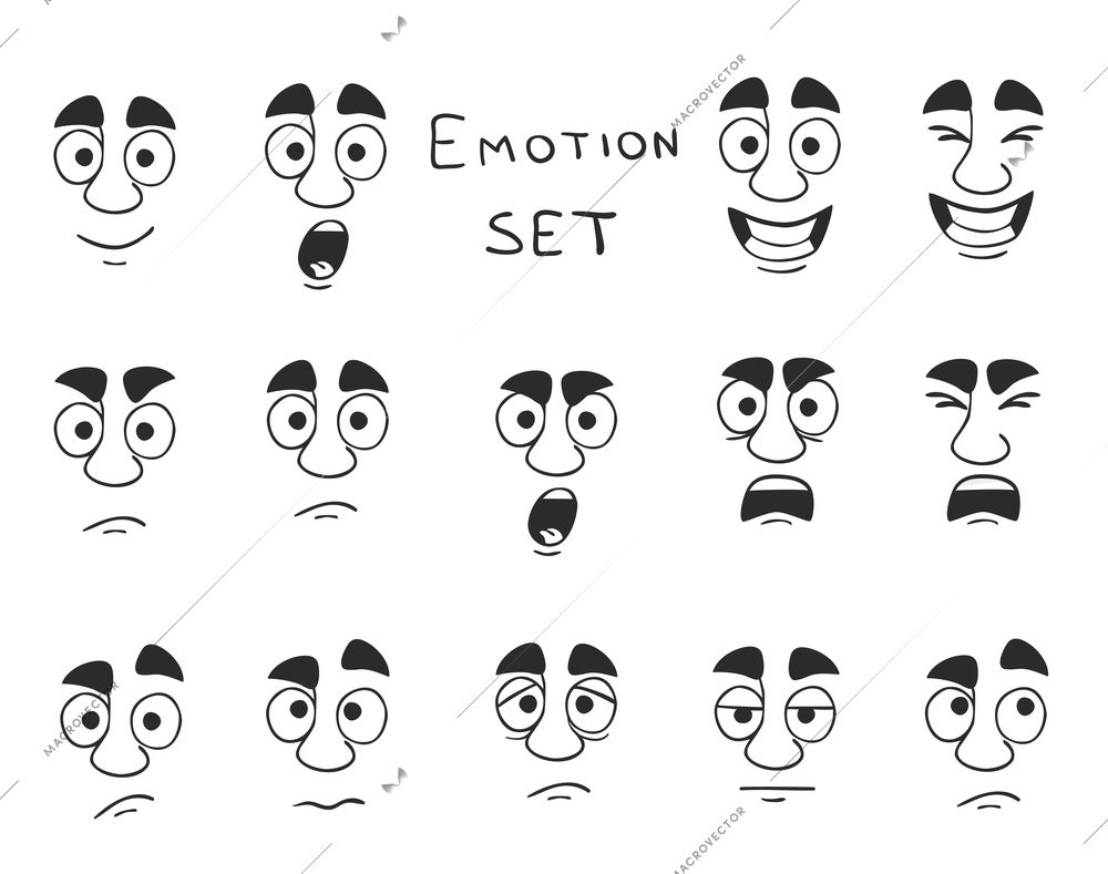 Facial avatar emotions icons set expressing smile sadness fun happiness isolated vector illustration