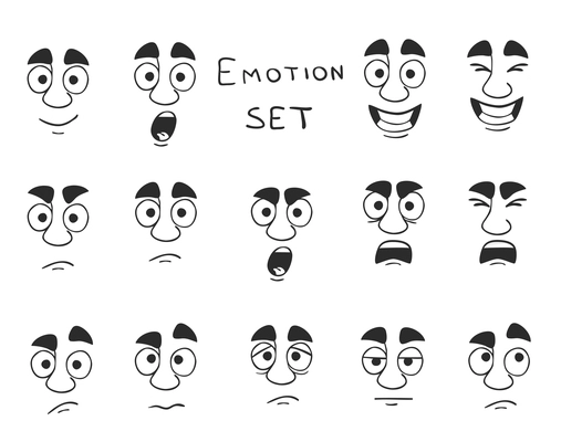 Facial avatar emotions icons set expressing smile sadness fun happiness isolated vector illustration