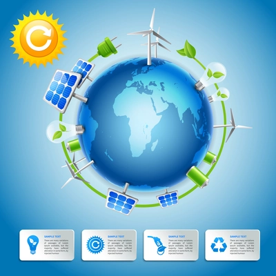 Clean energy and green life around the globe business concept with decorative power elements vector illustration
