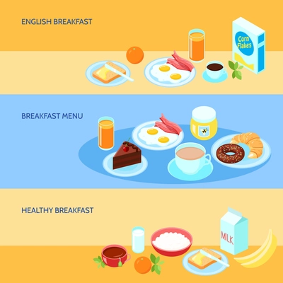 Banner with various types of breakfast isolated vector illustration