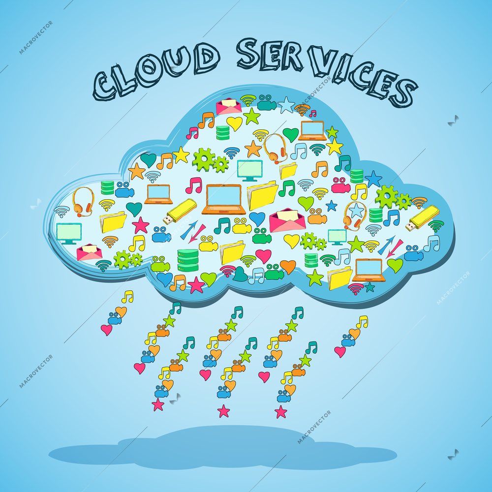 Cloud network technology service with social media and business apps emblem icon vector illustration