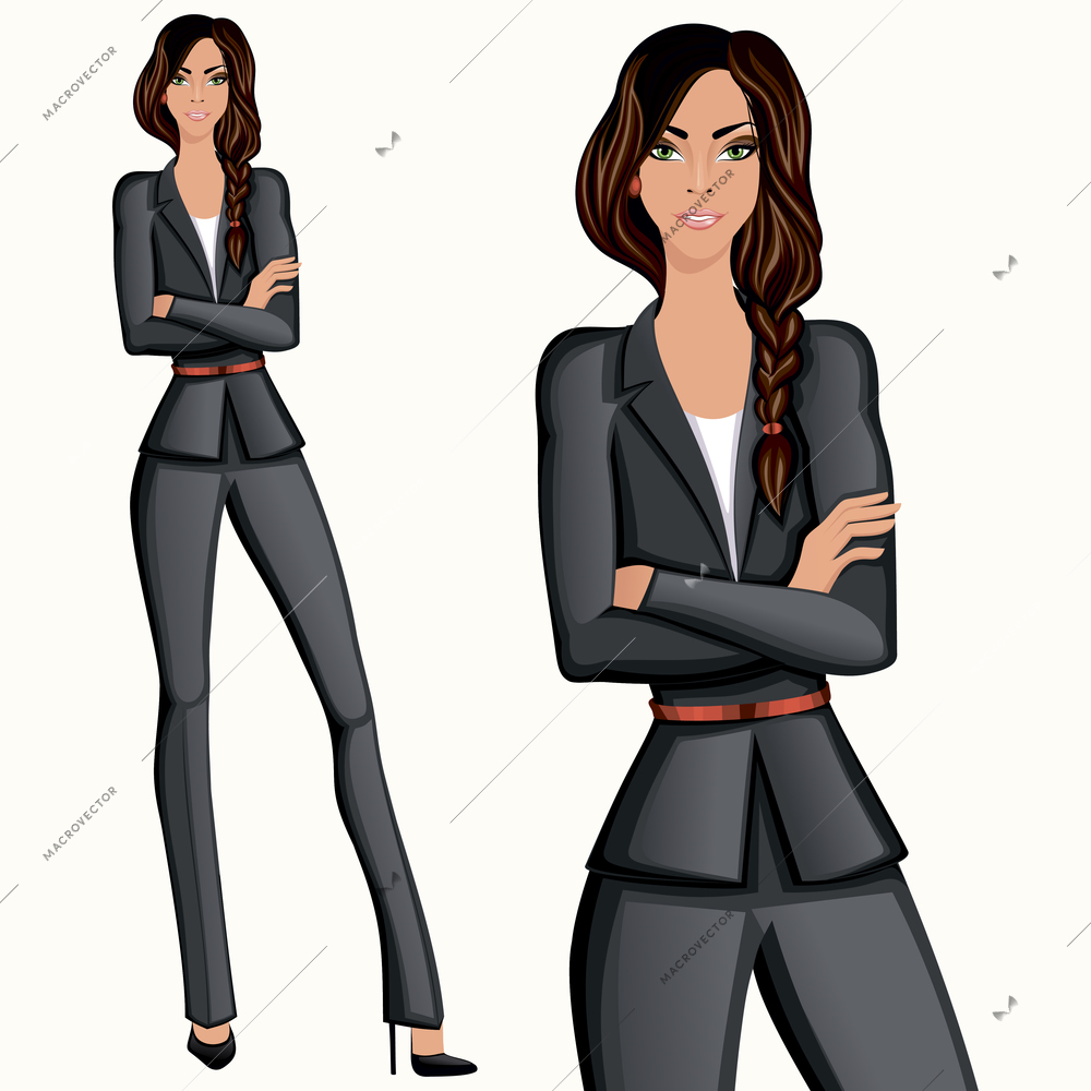 Business style confident attractive professional standing businesswoman vector illustration