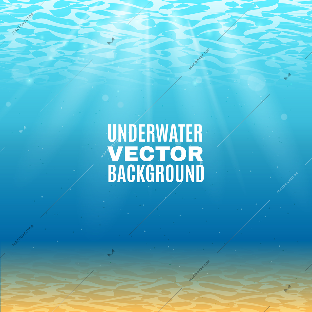 Underwater background  in light blue tone with sand sunrays falling from the waves vector illustration