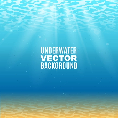 Underwater background  in light blue tone with sand sunrays falling from the waves vector illustration