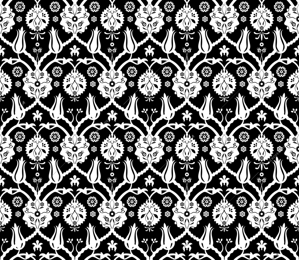 Floral arabic pattern black and white vector illustration