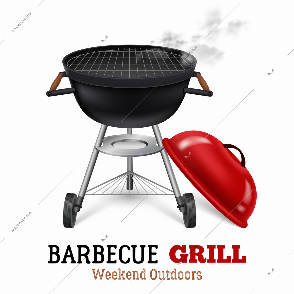 Portable barbecue grill with a lid for weekend outdoors realistic vector illustration