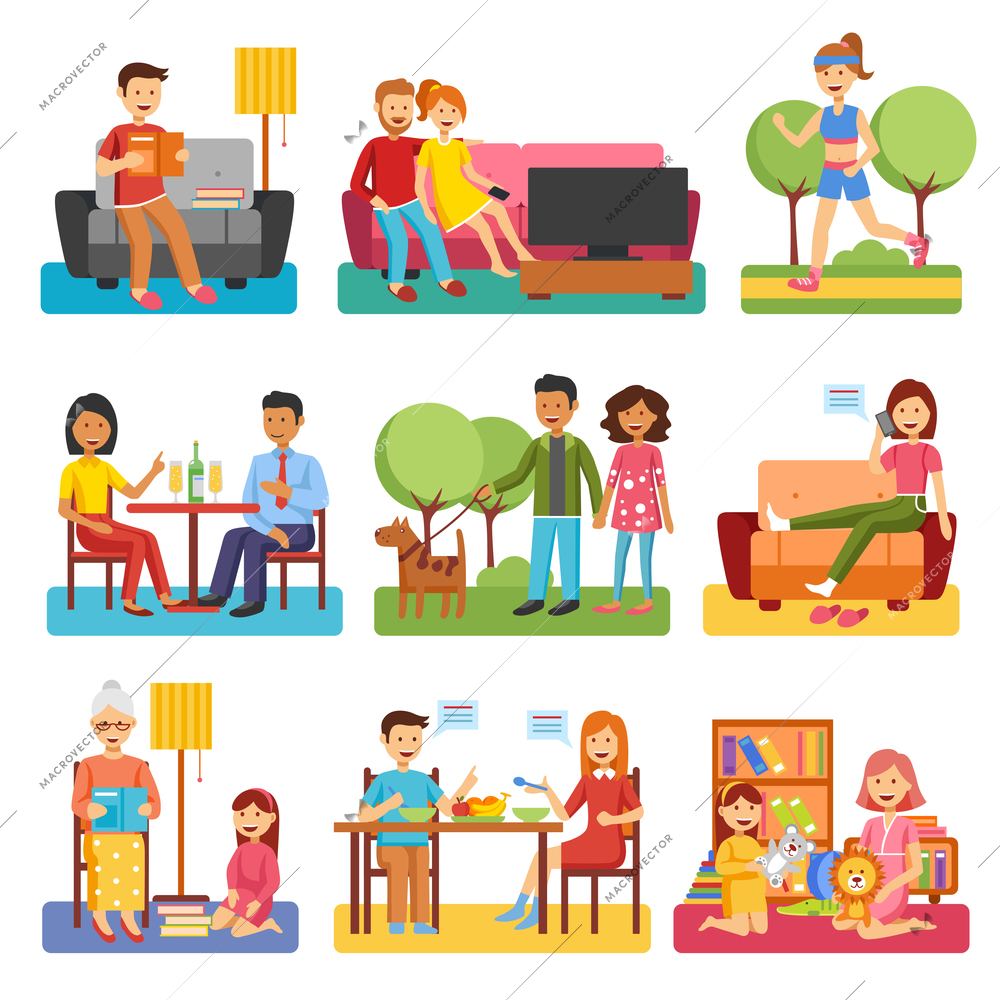 Family flat style people figures website icons set of parents children couple icons set isolated vector illustration collection