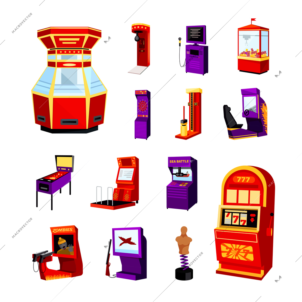 game machine icons set of jdarts boxer spider auto simulator boxing manikin pinball machine isolated vector illustration