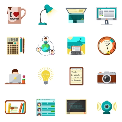 Freelnce job and work from home icons flat set isolated vector illustration