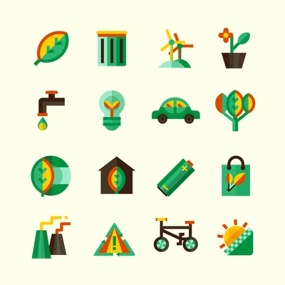 Ecology icons set with different ways of protection of environment isolated vector illustration