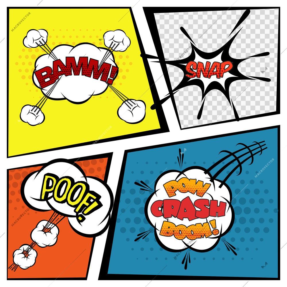 Comic book with speech bubbles  and communication signs set vector illustration