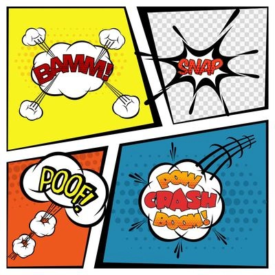 Comic book with speech bubbles  and communication signs set vector illustration