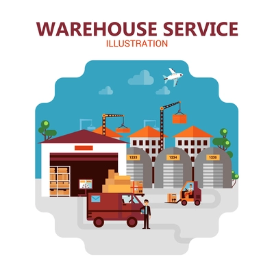 Warehouse service poster with scene of shipment of goods vector illustration