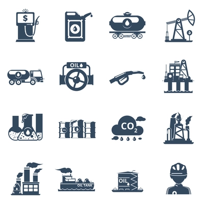 Oil industry icons set with gasoline processing symbols isolated vector illustration