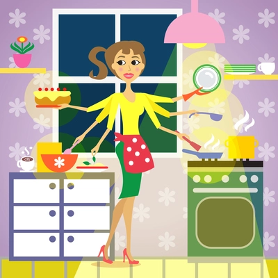 Woman in the kitchen, cooking vector illustration