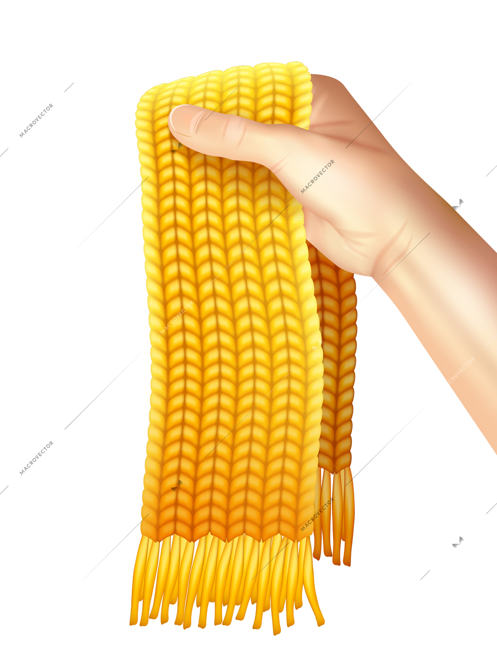 Winter season knitted Fashionable accessories bright yellow wool scarf for men women and children realistic vector illustration