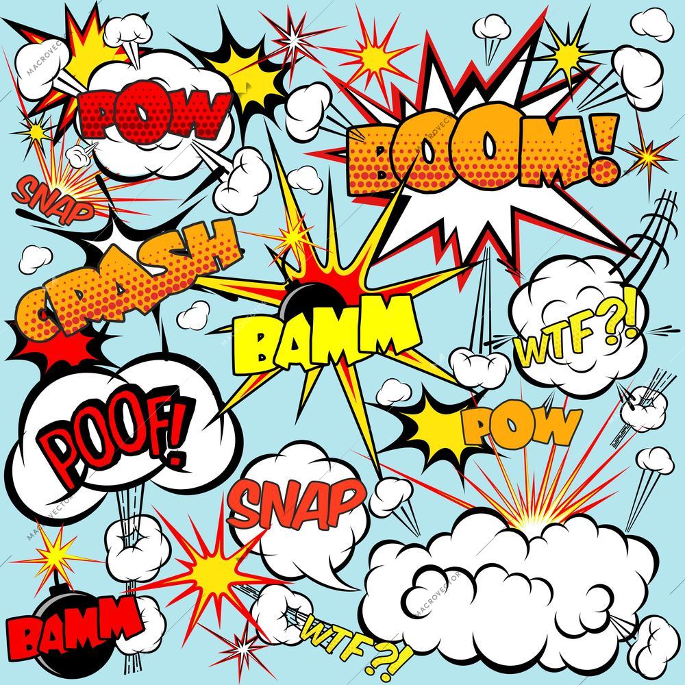 Comic speech bubbles set with bombs and explosions signs vector illustration