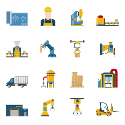 Set of various technical elements of the production line process icons isolated vector illustration