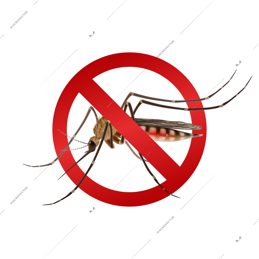 Realistic mosquito in red stop sign epidemic virus prevention concept vector illustration