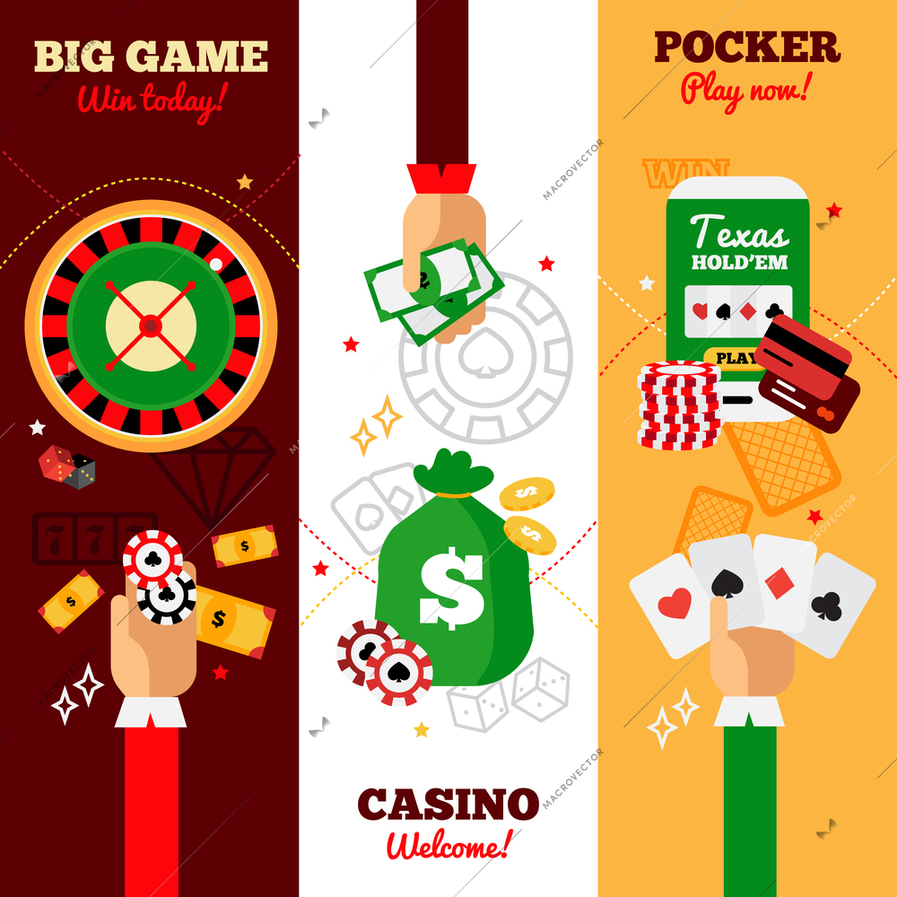 Casino vertical banners design concept advertising big game casino welcome and pocker falt vector illustration