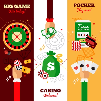 Casino vertical banners design concept advertising big game casino welcome and pocker falt vector illustration