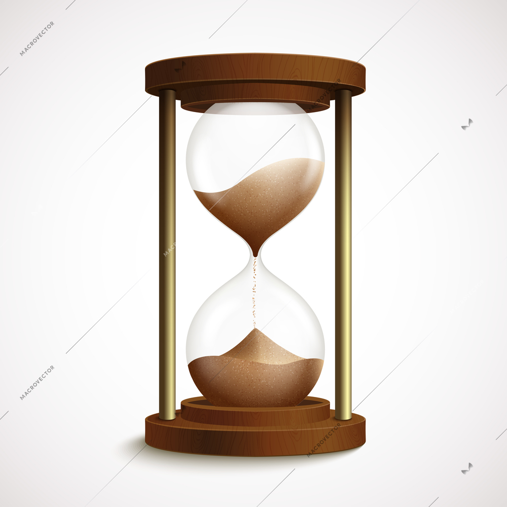 Retro hourglass clock to measure time using sand flow isolated vector illustration