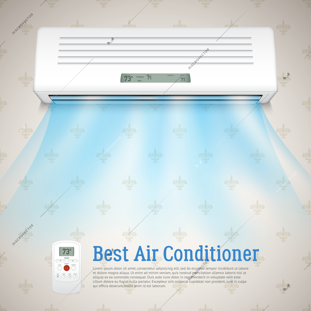 Best air conditioner realistic background with cold air symbols vector illustration