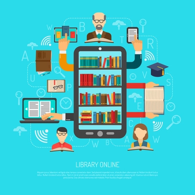 Online library access choosing reading layout flowchart schema flat banner with electronic books and devices vector illustration