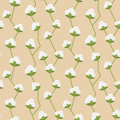 Cotton decorative seamless pattern wtih white fluffy flowers vector illustration