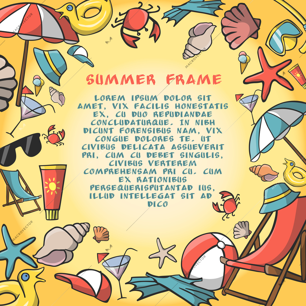 Summer vacation travel border frame template vector illustration