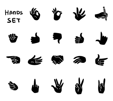 Hands gestures flat pictograms set of ok disapproval stop sign signals isolated vector illustration