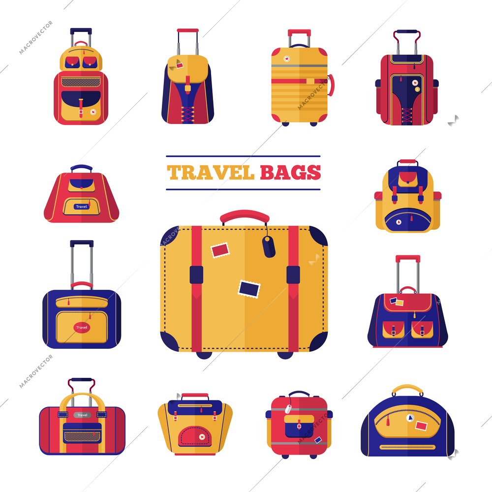 Flat design style modern icons set of luggage travel bags set vector illustration