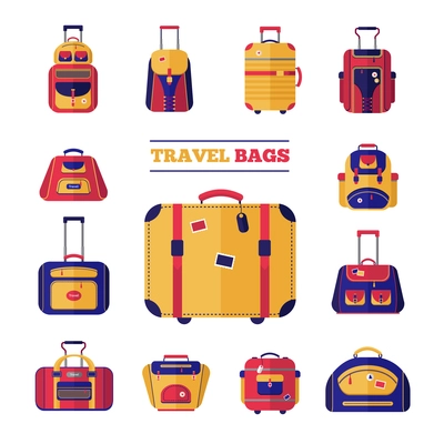 Flat design style modern icons set of luggage travel bags set vector illustration