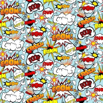 Comic seamless pattern with colorful speech bubbles and bombs vector illustration