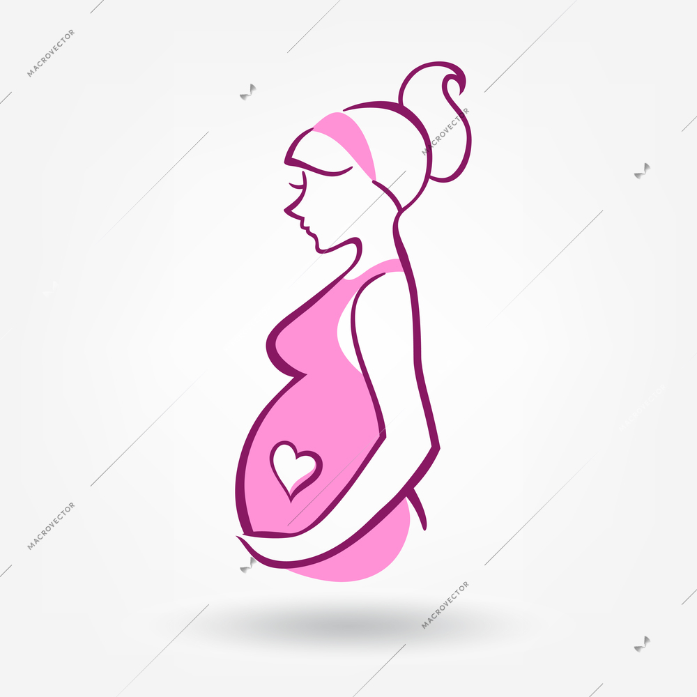 Pregnant Woman silhouette with Heart Sticker on a white background vector illustration