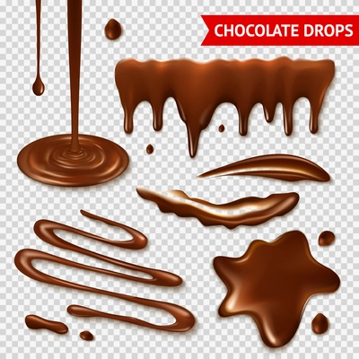 Realistic hot chocolate splashes on transparent background isolated vector illustration