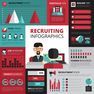 Jobs search strategy for employment and successful career with recruitment statistics and resume tips infographics design vector illustration