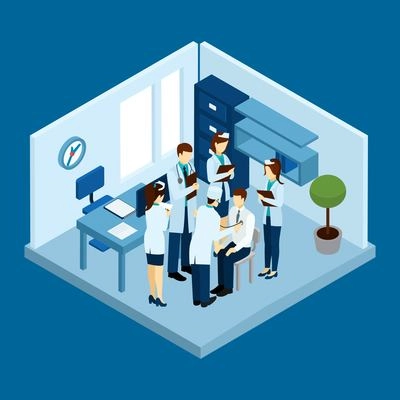 Medical clinic personnel concept with isometric doctors and nurses silhouettes vector illustration