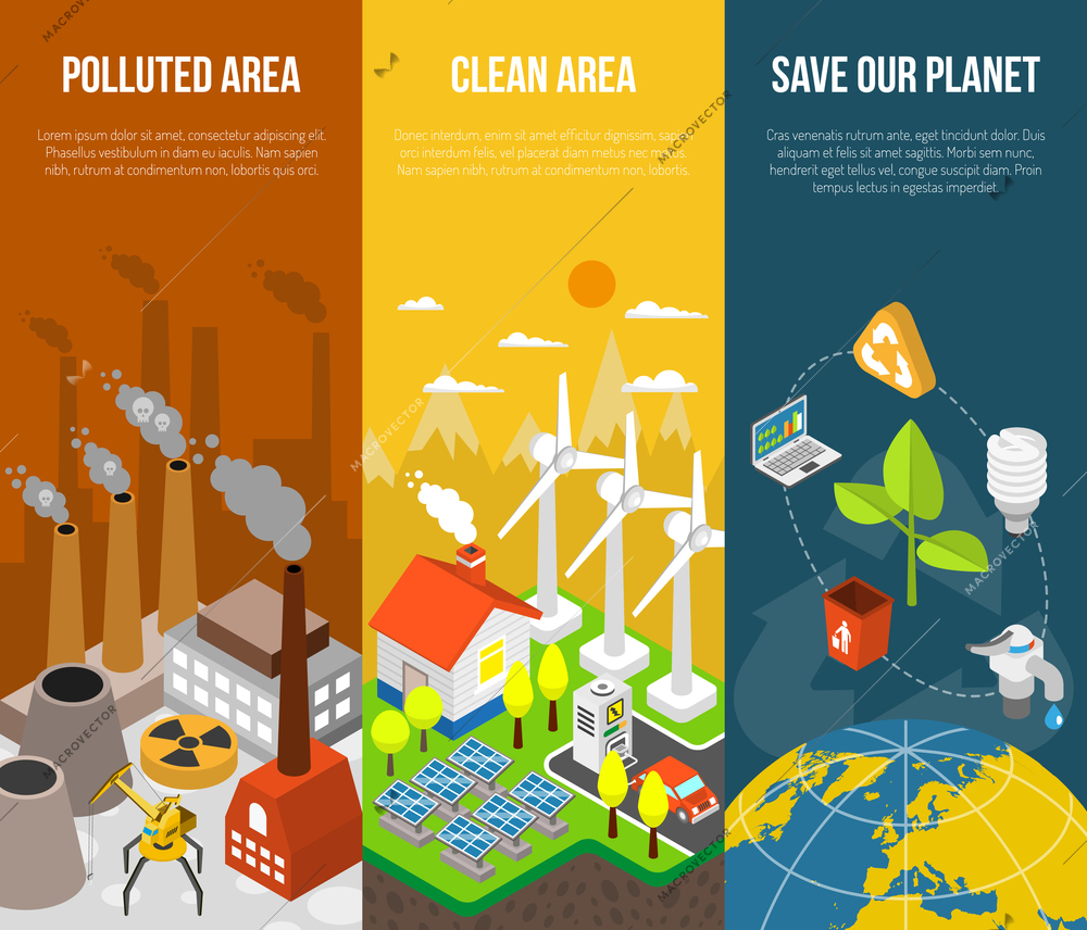 Eco banner with polluted area clean area save our planet vector illustration