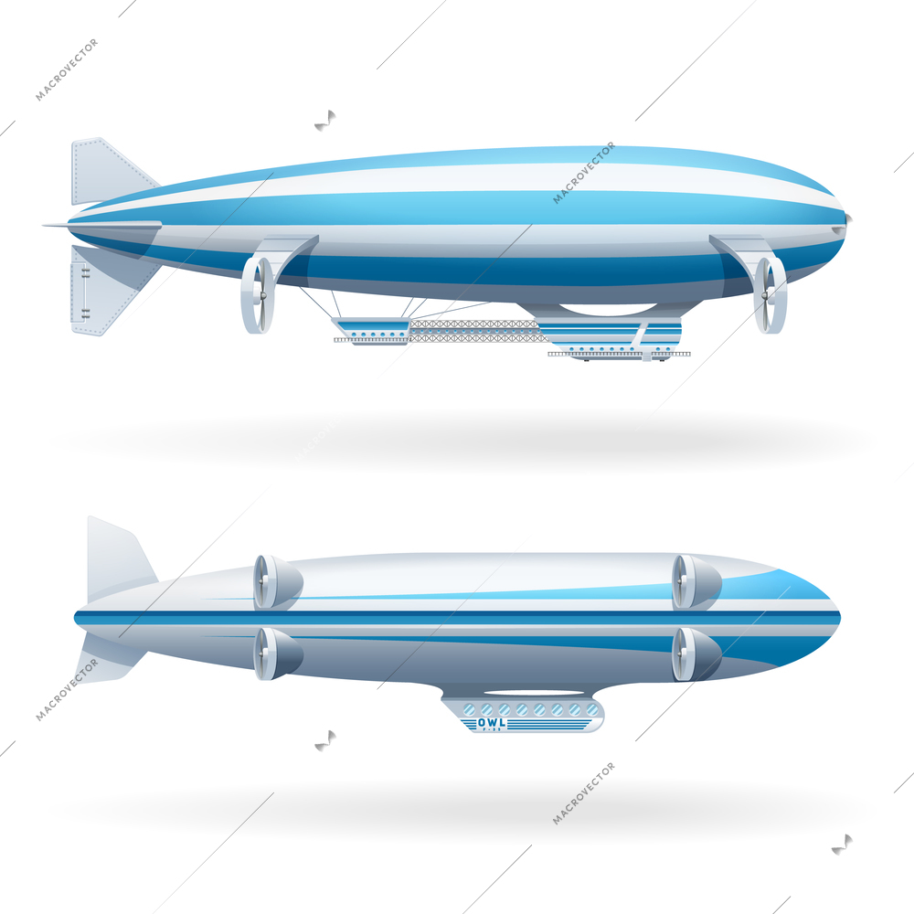 Set of icons with different types of zeppelin illustrations on white backgroundvector illustration