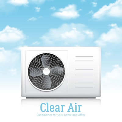 Air conditioner for home and office realistic background with clear air symbols vector illustration