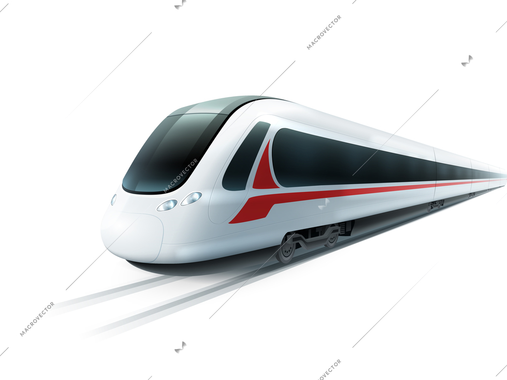 Super streamlined high-speed train on white background emblem realistic image ad poster isolated vector illustration