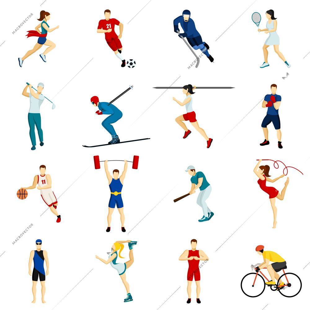 People sport isolated icon set with different types of physical activity in flat style vector illustration