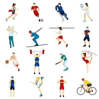 People sport isolated icon set with different types of physical activity in flat style vector illustration