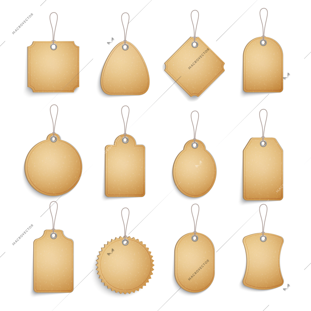 Cardboard blank tags set for clothes or goods realistic isolated vector illustration