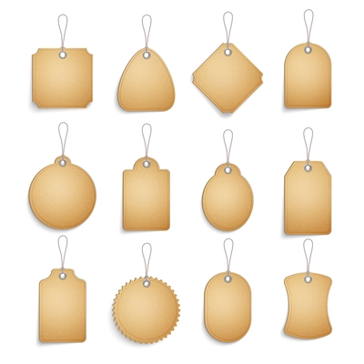 Cardboard blank tags set for clothes or goods realistic isolated vector illustration