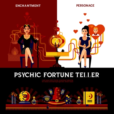 Psychic fortune teller concept with candles book and spell isolated vector illustration