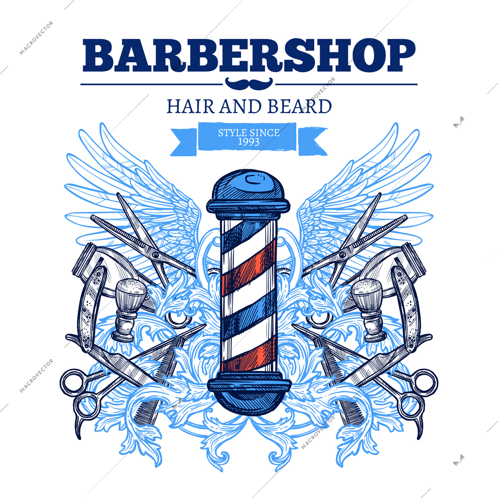 Barber shop haircut beard trimming traditional and trendy style for men advertisement poster flat abstract vector illustration