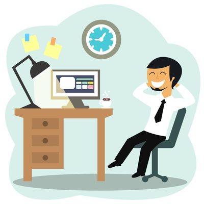 Happy office worker at the desk vector illustration